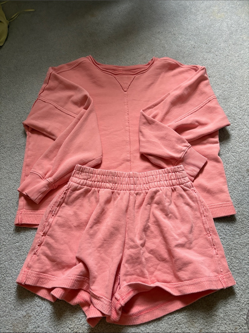aerie Coral Pink Sweatshirt and Shorts Set
